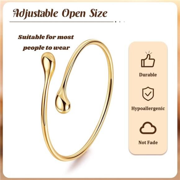 18K Gold Plated Cuff Bracelets for Women Open Adjustable Gold Cuff Bangle - Picture 4 of 5